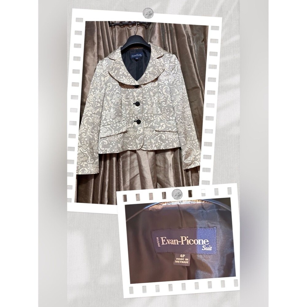 Evan Picone Cream and Light Gray Jacquard Cropped Blazer #1888